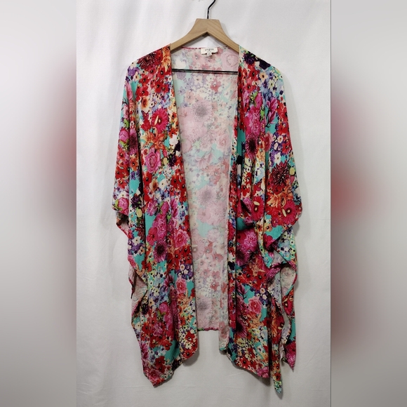 Umgee Sweaters - Umgee Floral Kimono Womens M/L Multicolor Artsy Festival Coastal Vacation